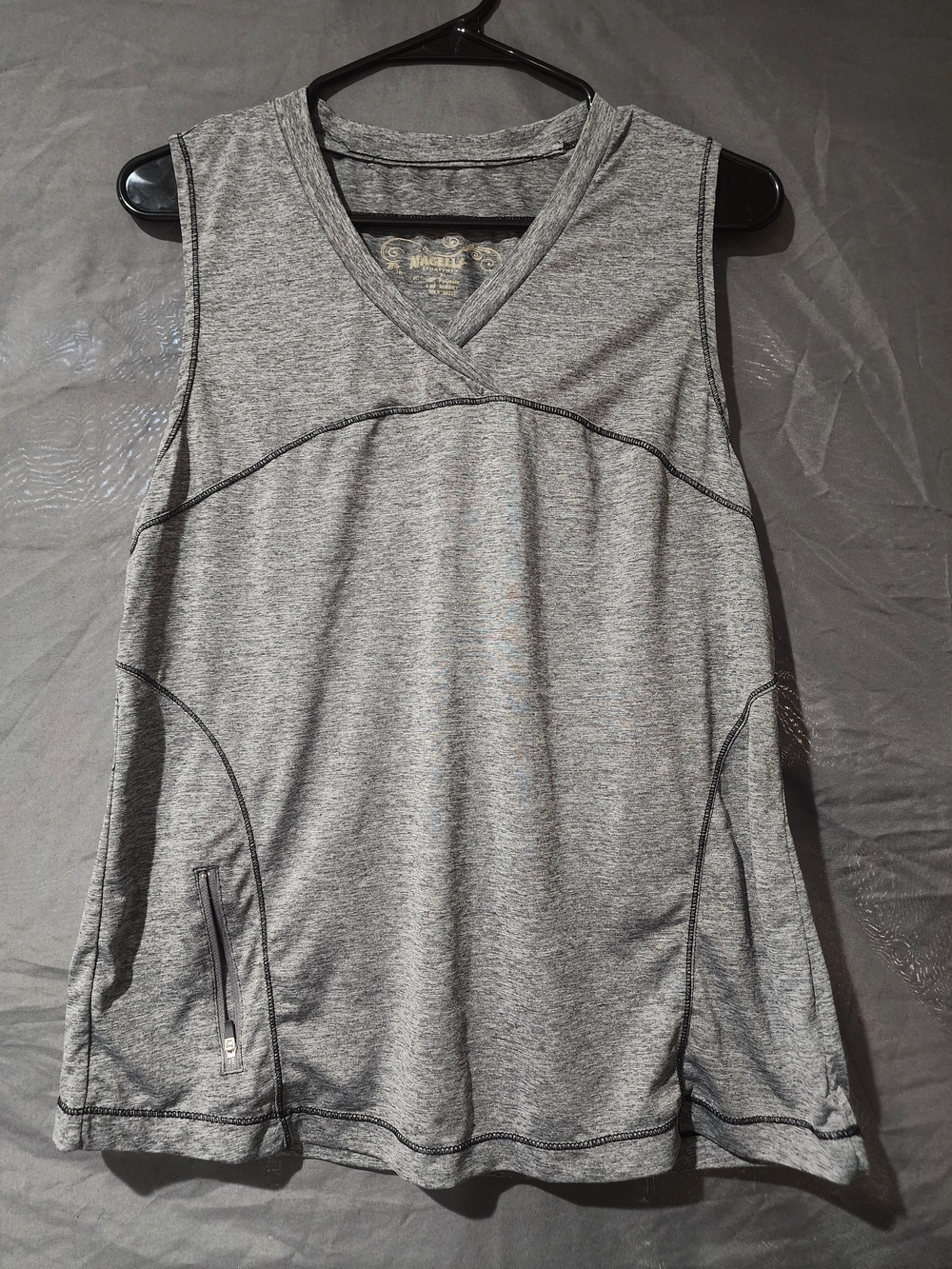 Magellan Sportswear Gray Athletic Tank Top XL Crossover V-Neck Workout Gym